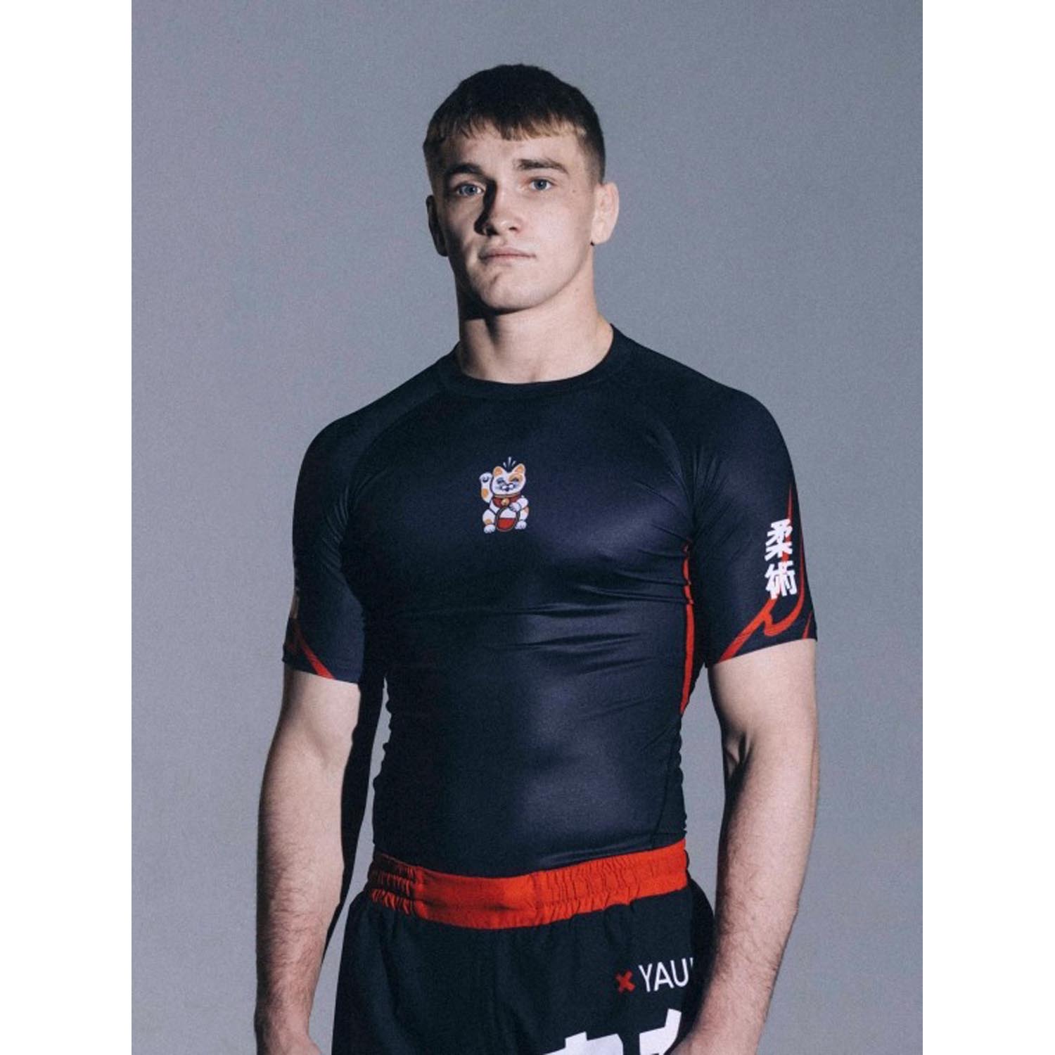 MANTO Rashguard, S/S, Lucky Cat, black-red, XXL