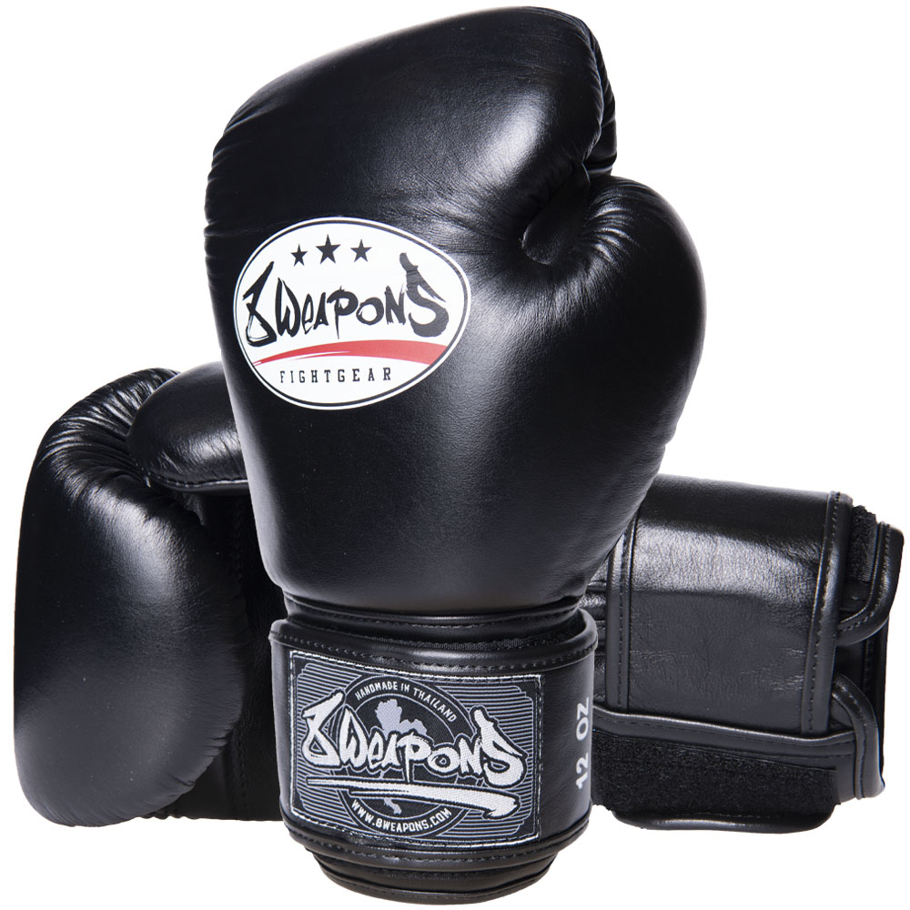 8 WEAPONS Boxing Gloves, Leather, Classic, black, 14 Oz