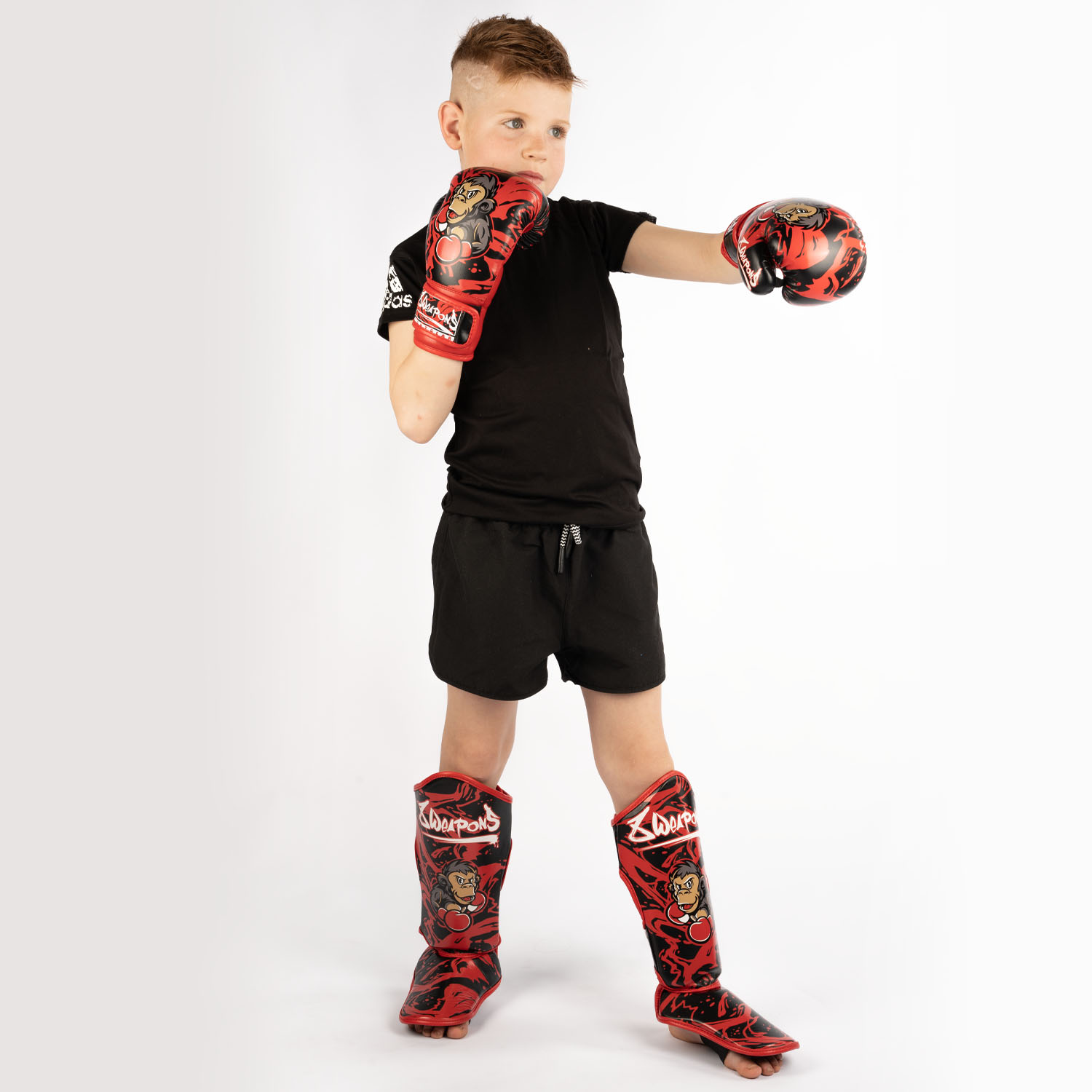 8 WEAPONS Schienbeinschoner, Kinder, Joe, schwarz-rot, S/M