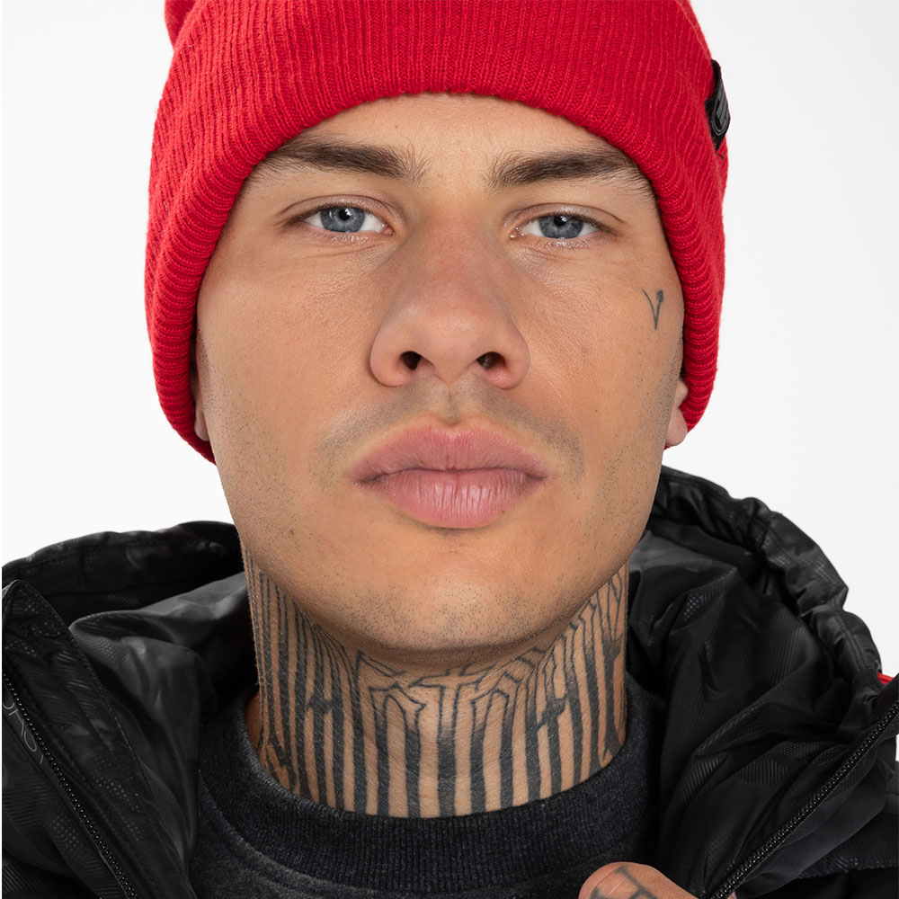 Pit Bull West Coast Beanie, Small Logo, rot
