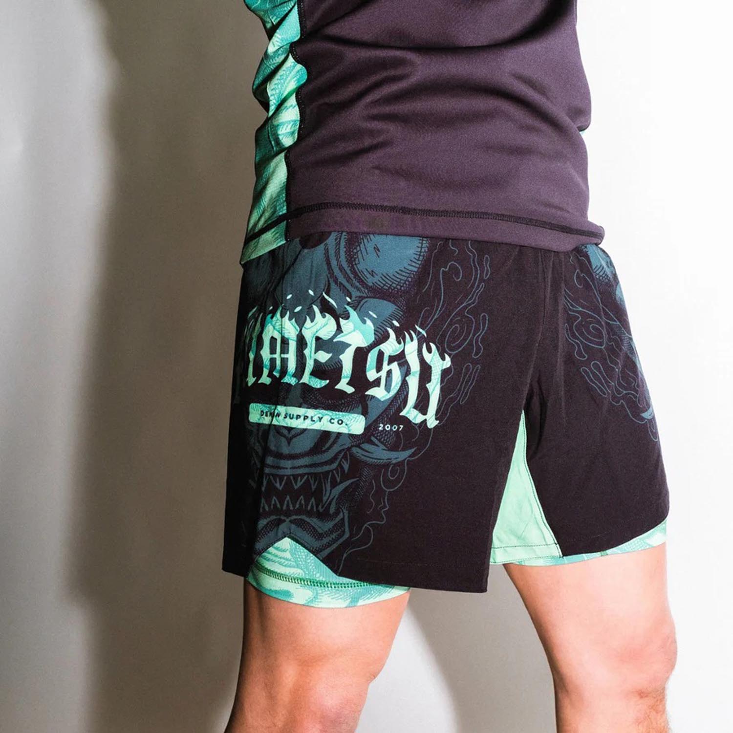Fumetsu MMA Fight Shorts, Oni Dual Layer, black-mint, XXL