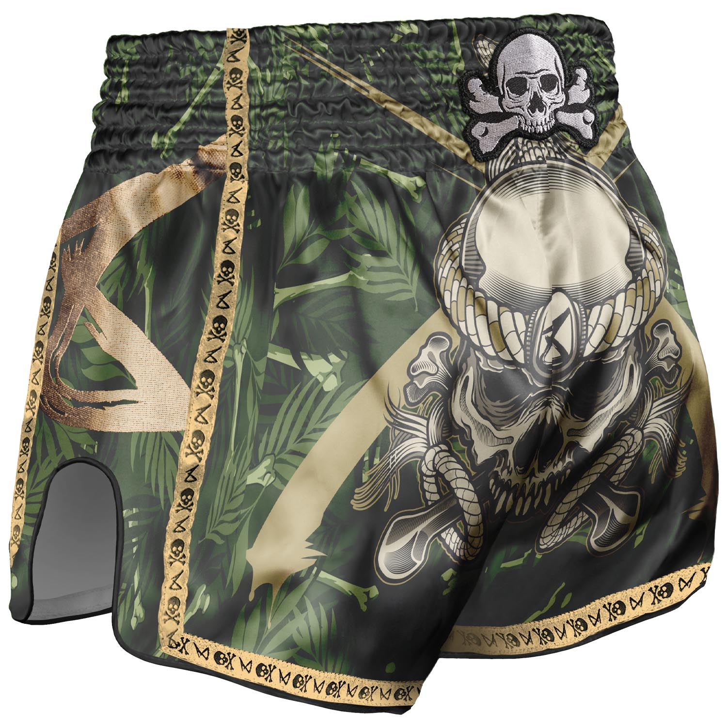8 WEAPONS Muay Thai Shorts, Bone Island, olive-gold, XXL