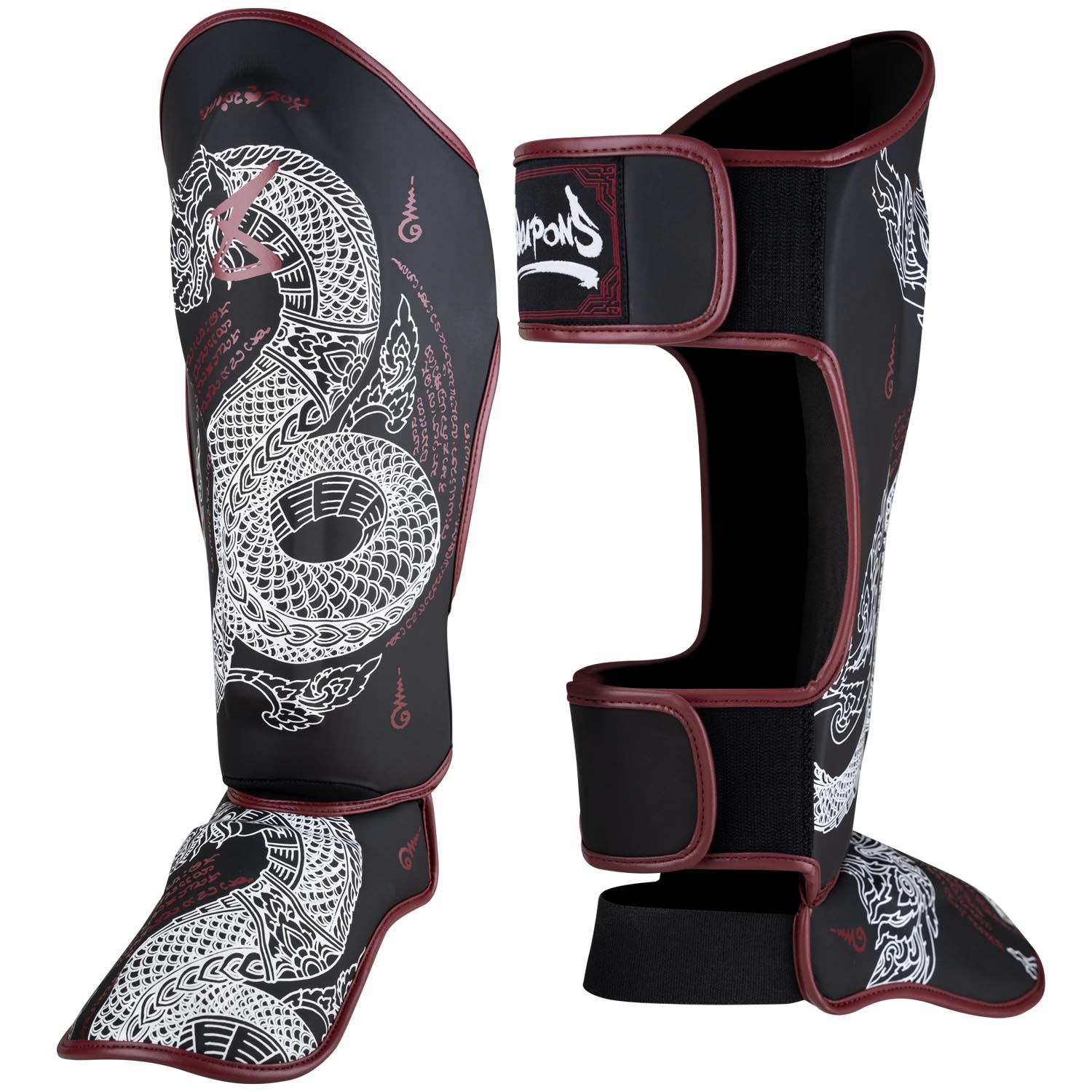8 WEAPONS Schienbeinschoner, Sak Yant Naga, schwarz, M