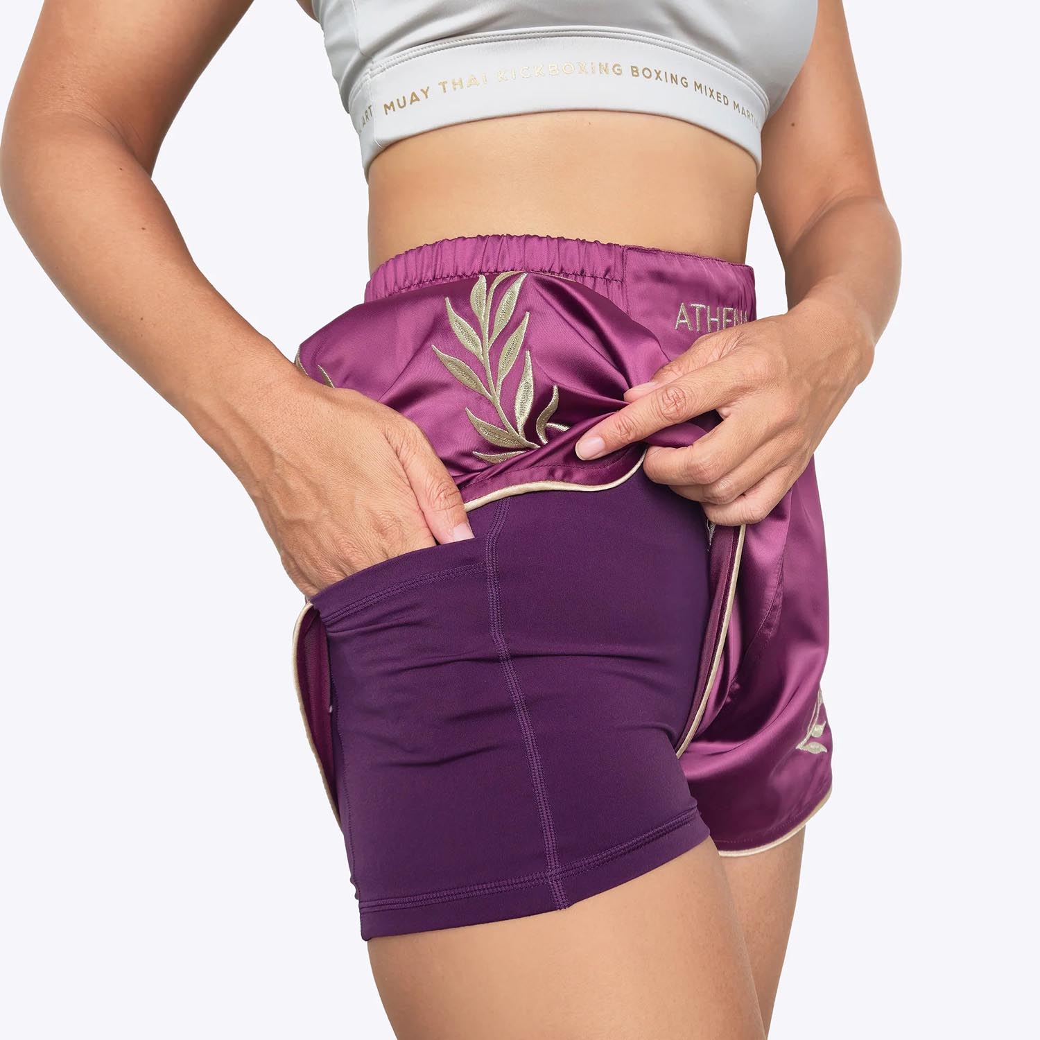 ATHENA Muay Thai Shorts, Women, Athena, purple-gold, XL