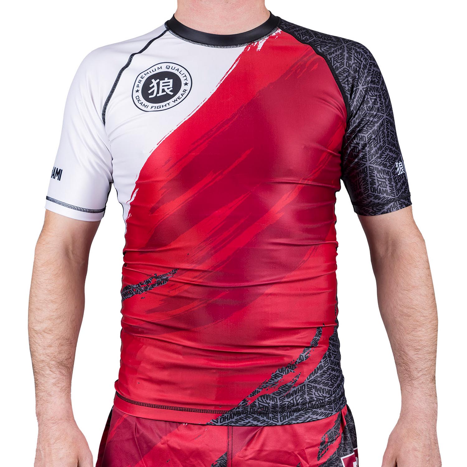 OKAMI Rashguard, S/S, Cube, rot-grey-white, XL