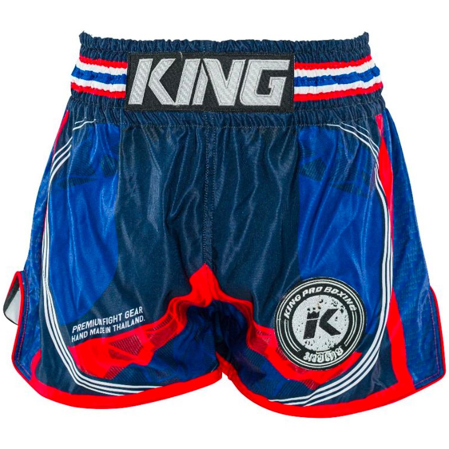 KING PRO Boxing Muay Thai Shorts, Flag 2, blue-red, S