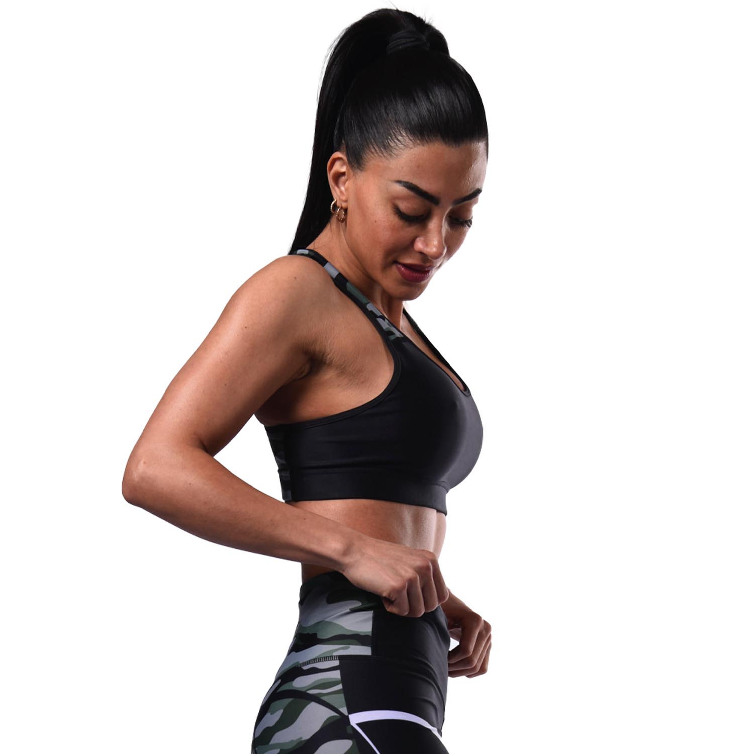 Anarchy Apparel Sports Bra, Symmetry Army, black-green, XS