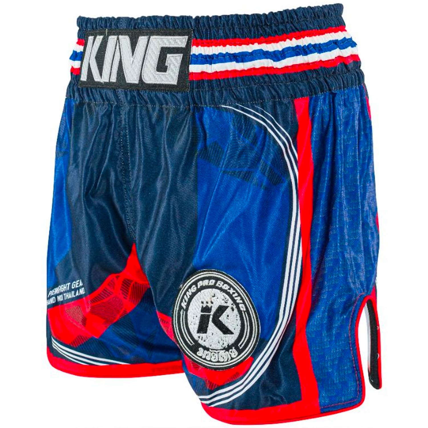 KING PRO Boxing Muay Thai Shorts, Flag 2, blue-red, S