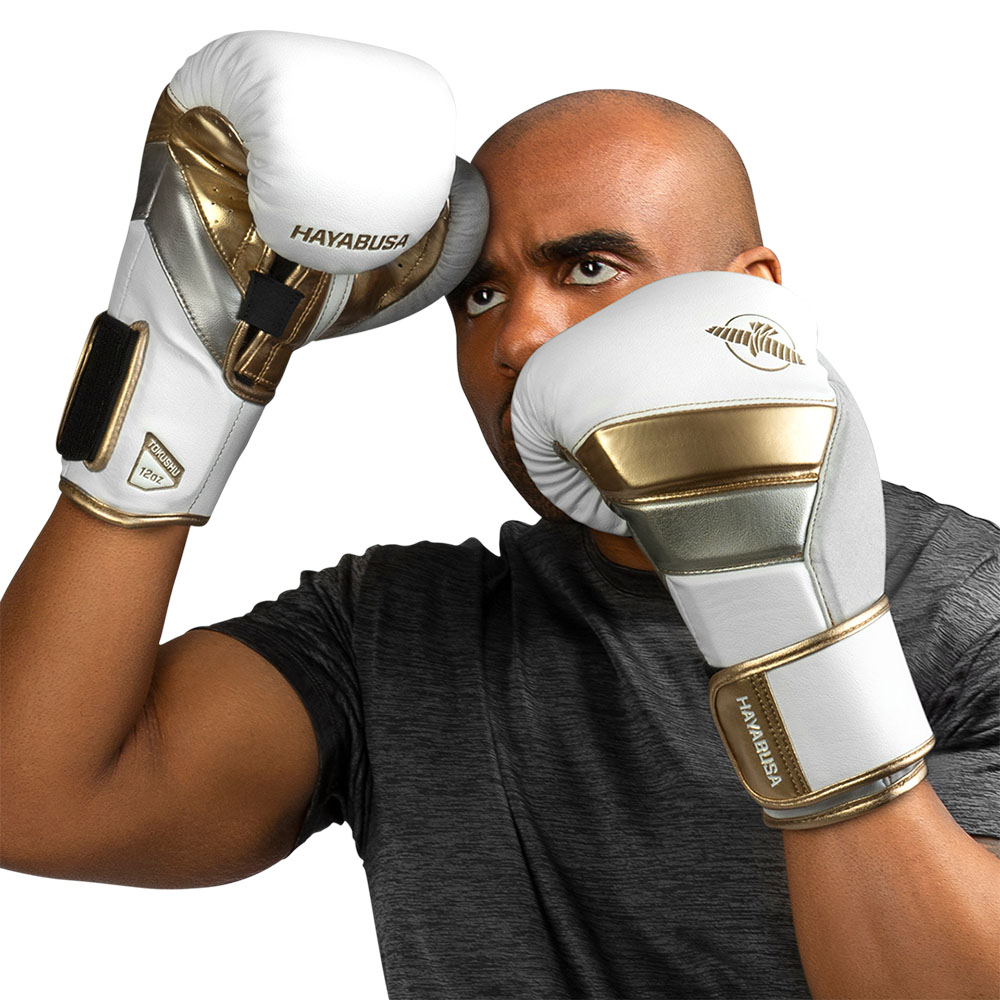 Hayabusa Boxhandschuhe, T3, weiß-gold, 12 Oz