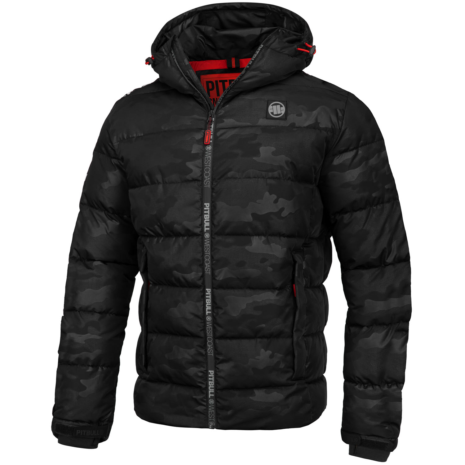 Pit Bull West Coast Jacket, Padded Hooded Airway 5, black-camo, M