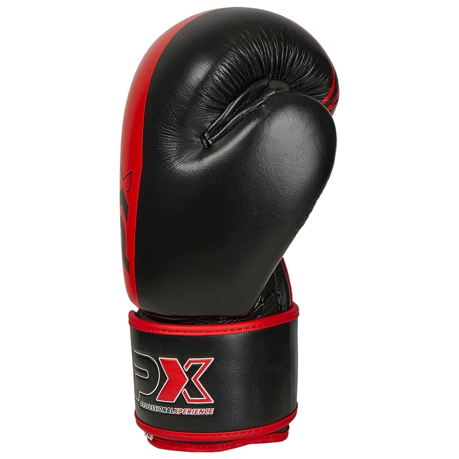 PX Boxing Gloves, Leather, black-red, 10 Oz
