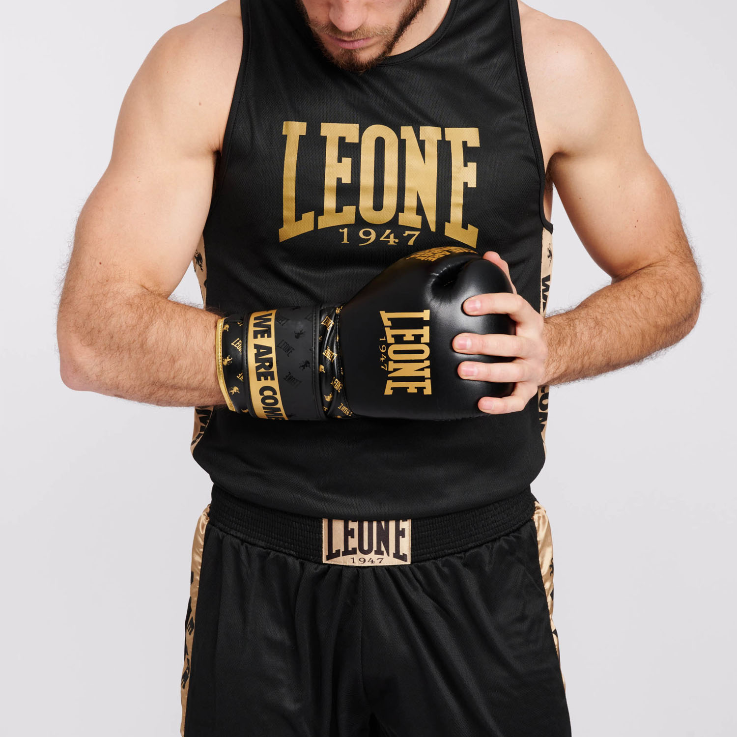 LEONE Fitness T-Shirt, DNA, ABX706, black-gold, M