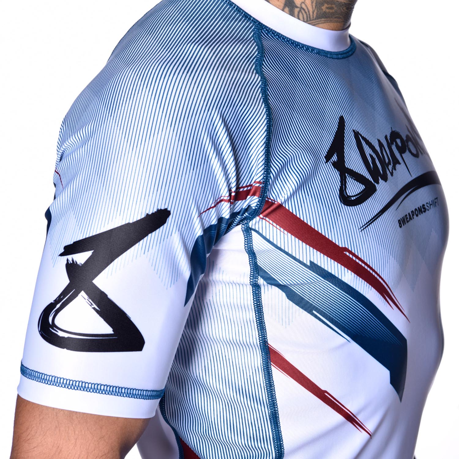 8 WEAPONS Rashguard, S/S, Shift, white-navy-red, XXL