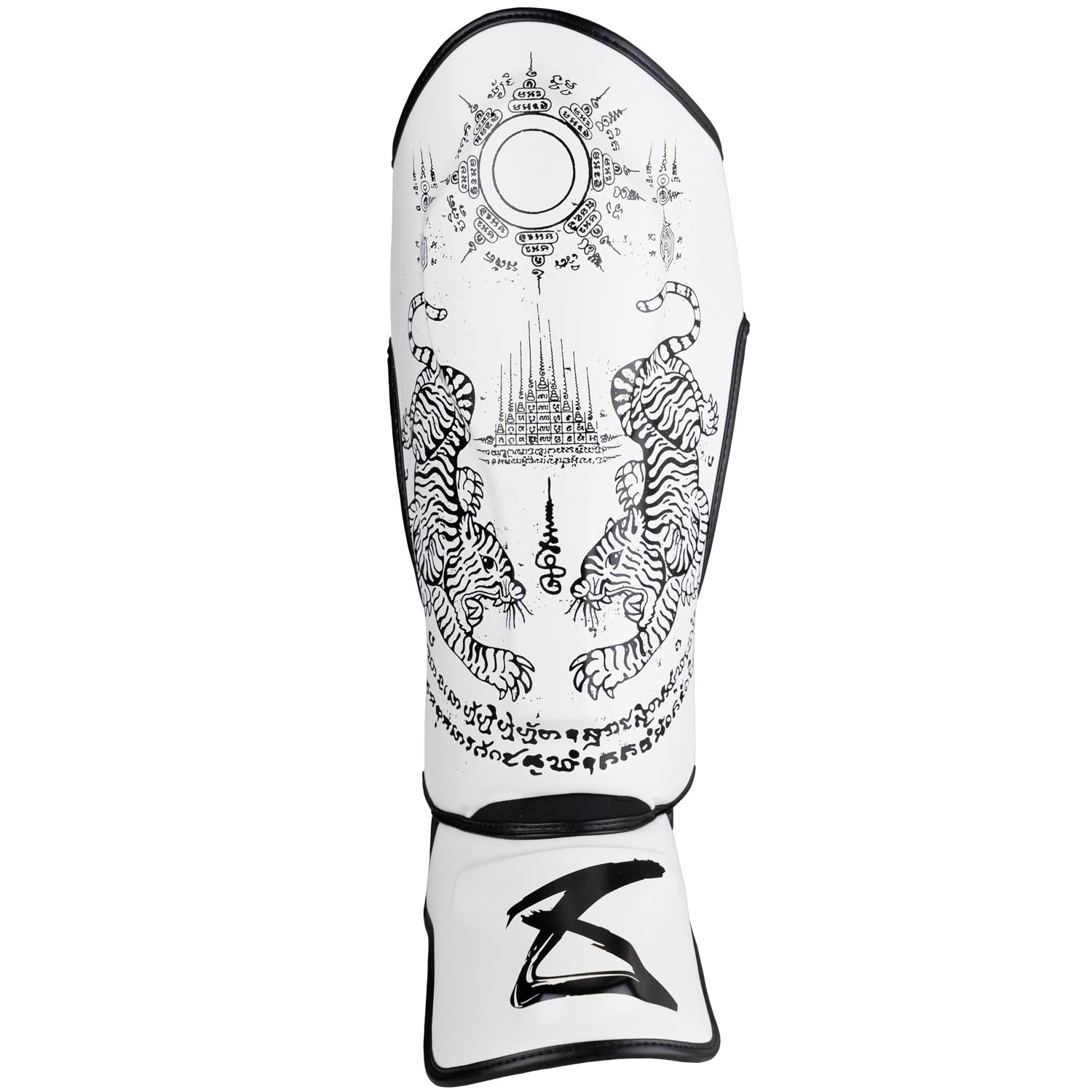 8 WEAPONS Shinguards, Sak Yant Tigers, white-black, S
