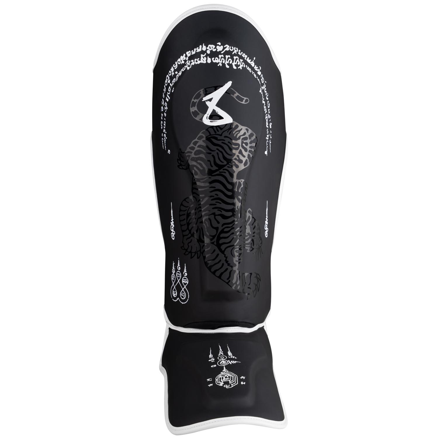 8 WEAPONS Schienbeinschoner, Sak Yant Big Tiger, schwarz-matt, L