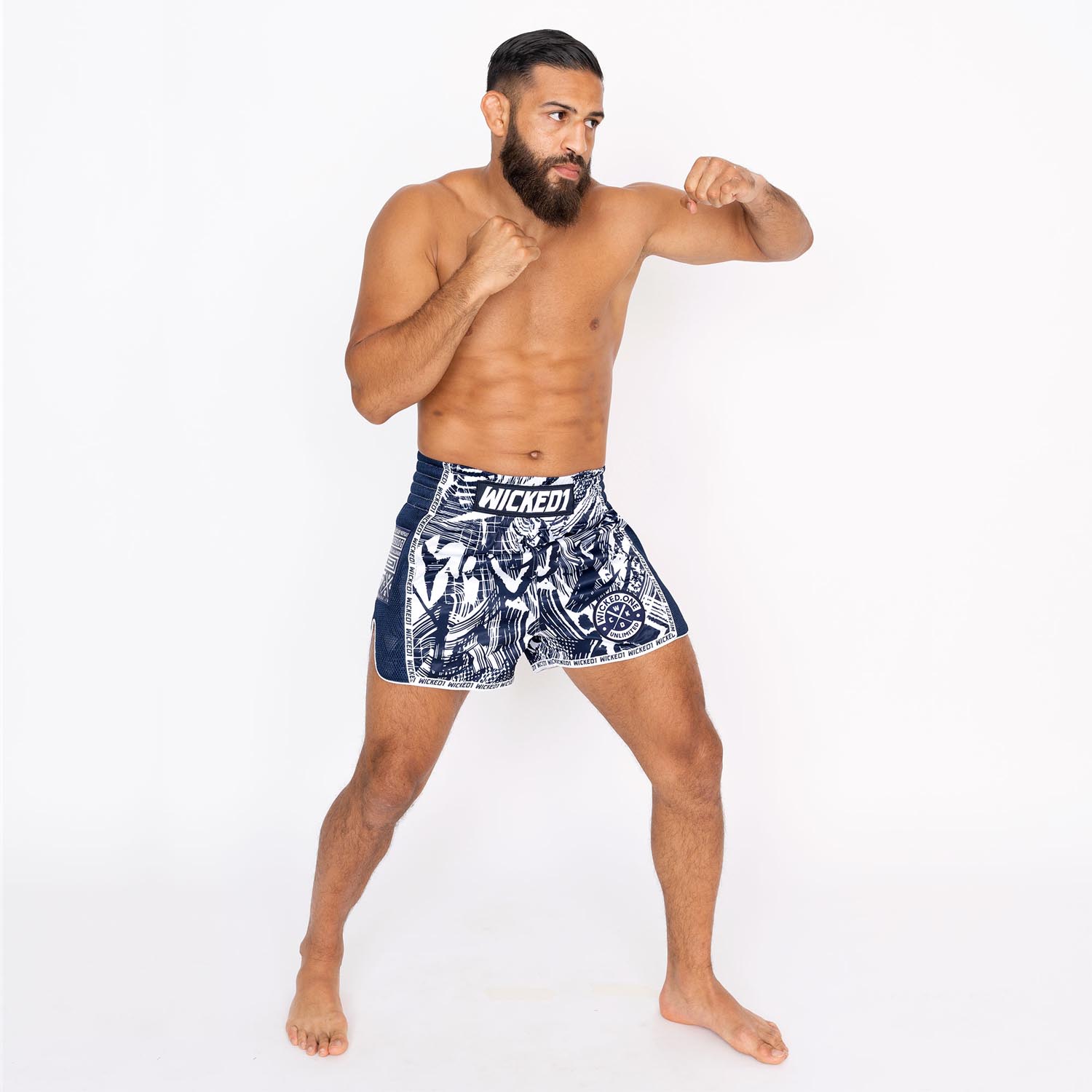 Wicked One Muay Thai Shorts, Havoc, navy-weiß, XL