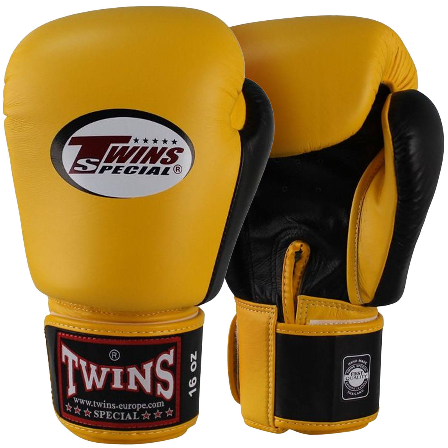 TWINS Special Boxing Gloves, Leather, BGVL-3, yellow-black 14 Oz