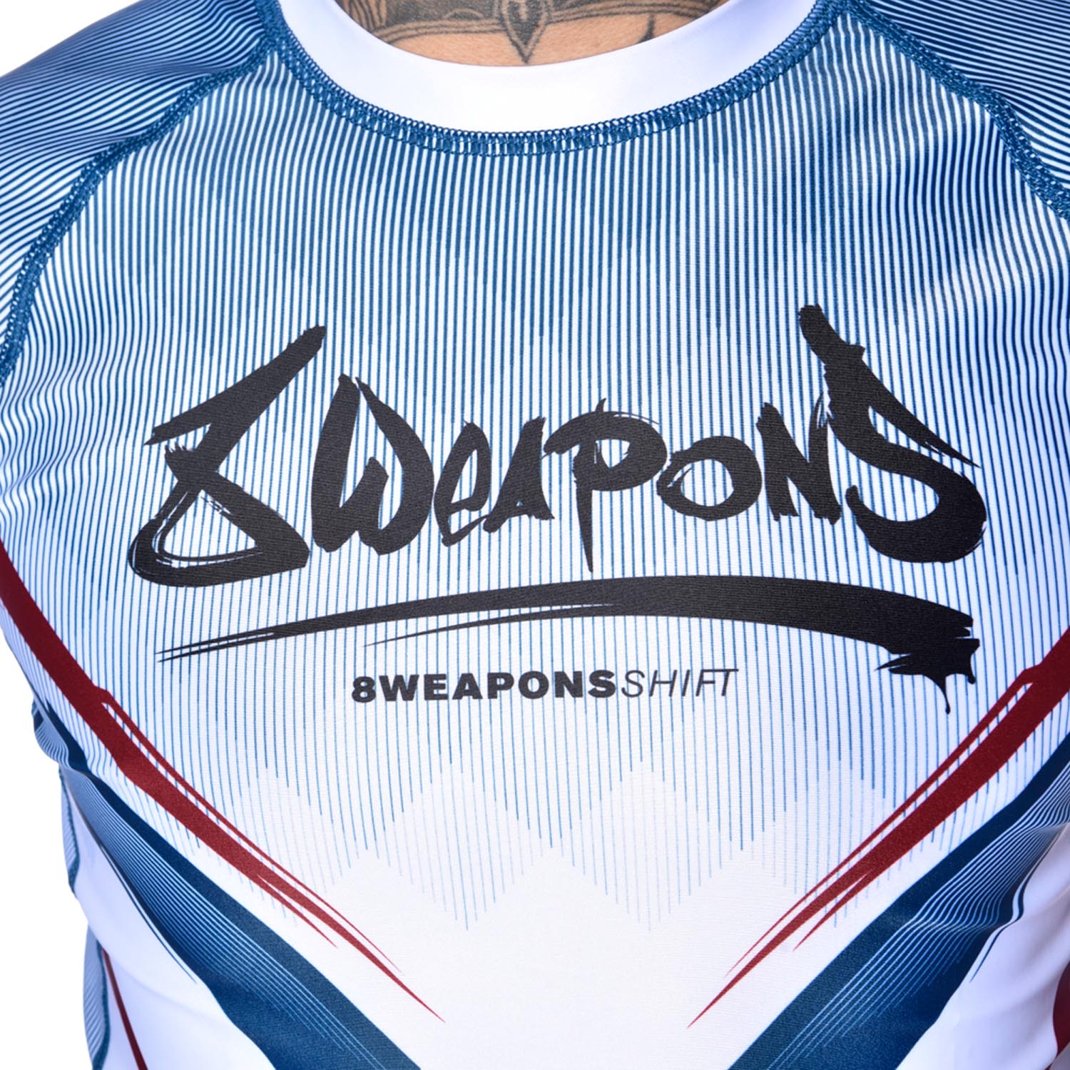 8 WEAPONS Rashguard, S/S, Shift, white-navy-red, XXL