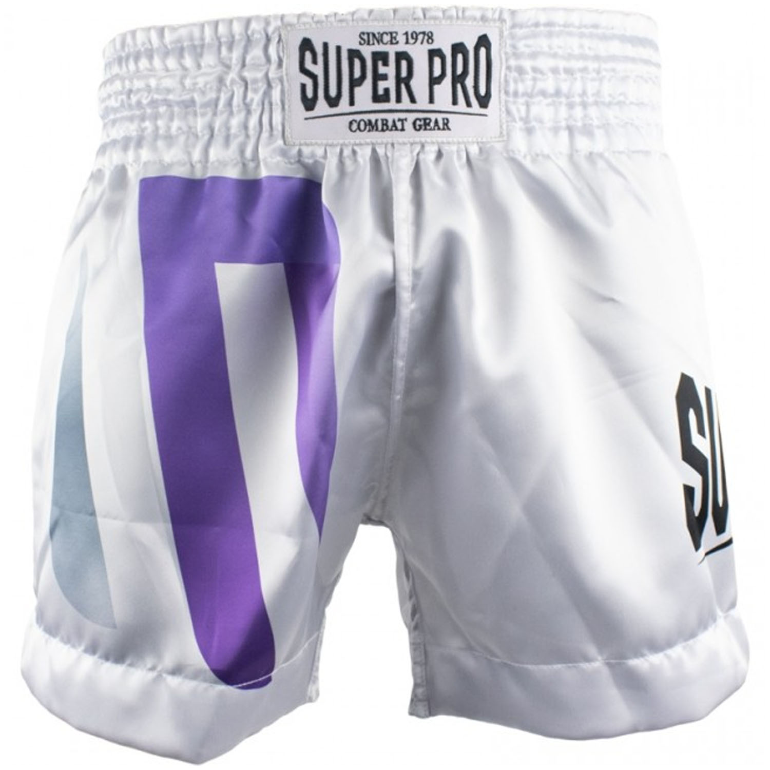 Super Pro Muay Thai Shorts, No Mercy, white
