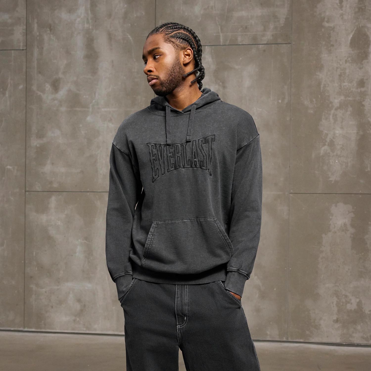 Everlast Hoody, Washed EMB, black, XXL