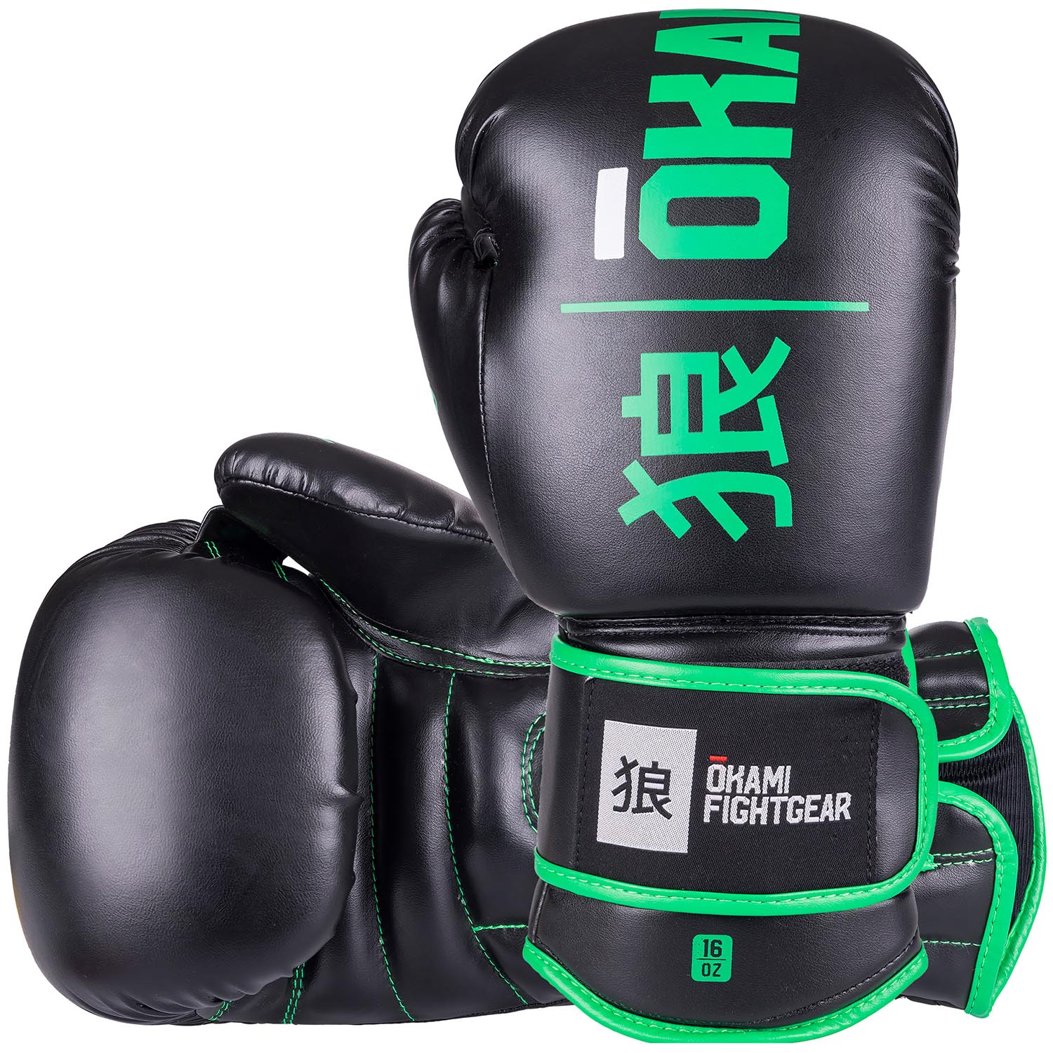 OKAMI Boxing Gloves, Black Rumble, black-green, 10 Oz