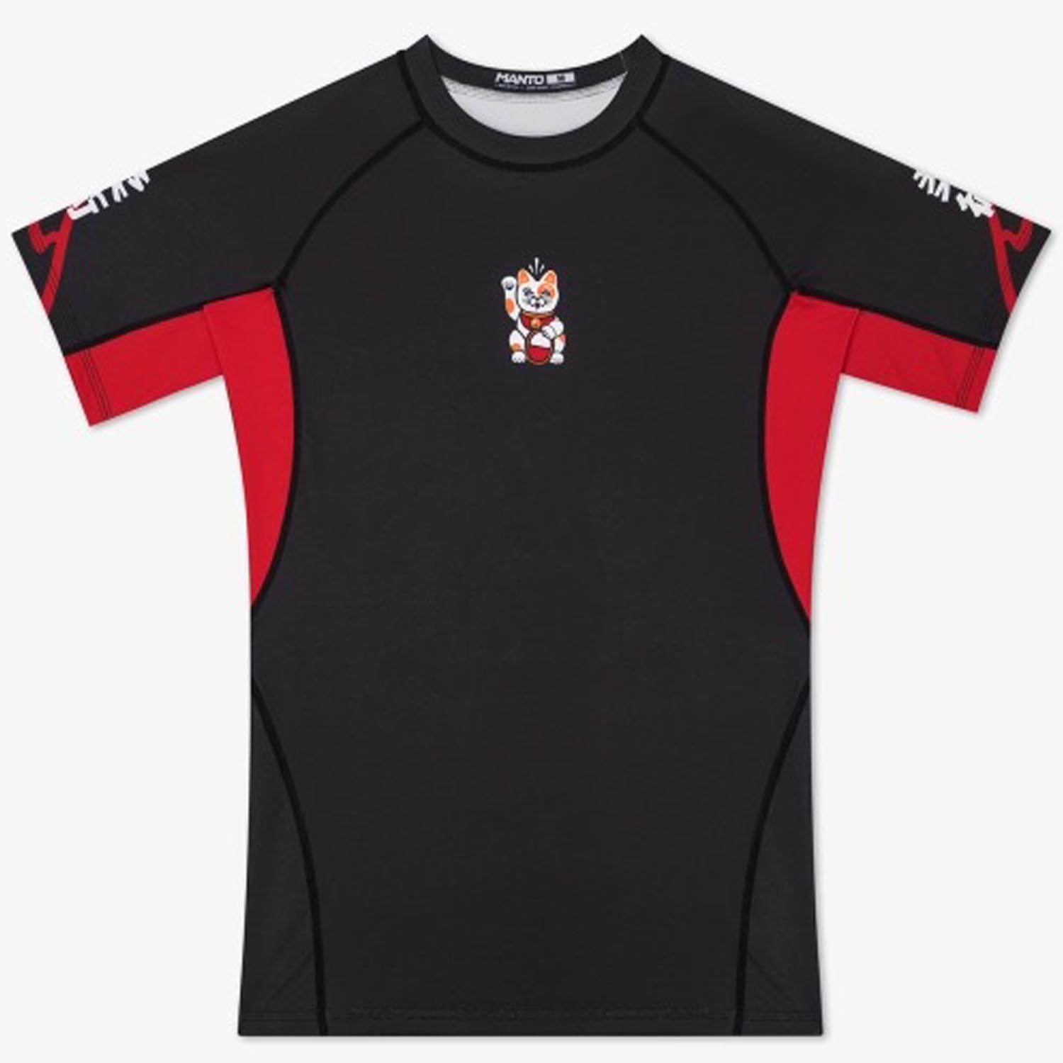 MANTO Rashguard, S/S, Lucky Cat, black-red, XXL
