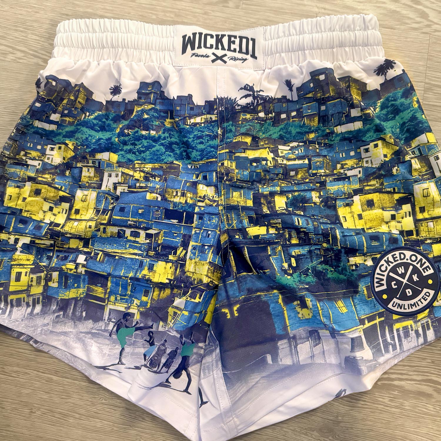 Wicked One MMA Fight Shorts, Element Favela, white-blue, XXL