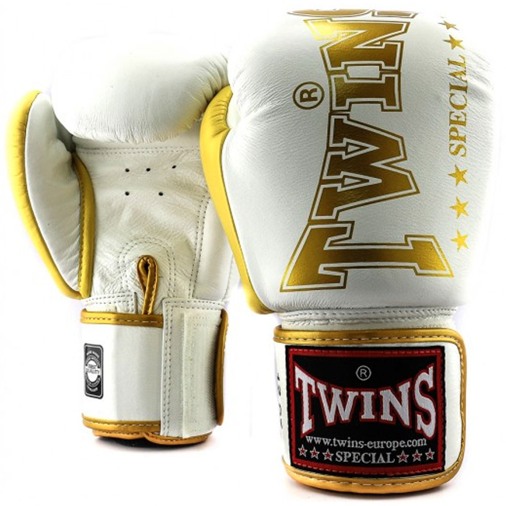 TWINS Special Boxhandschuhe, Leder, BGVL-8, weiß-gold, 12 Oz