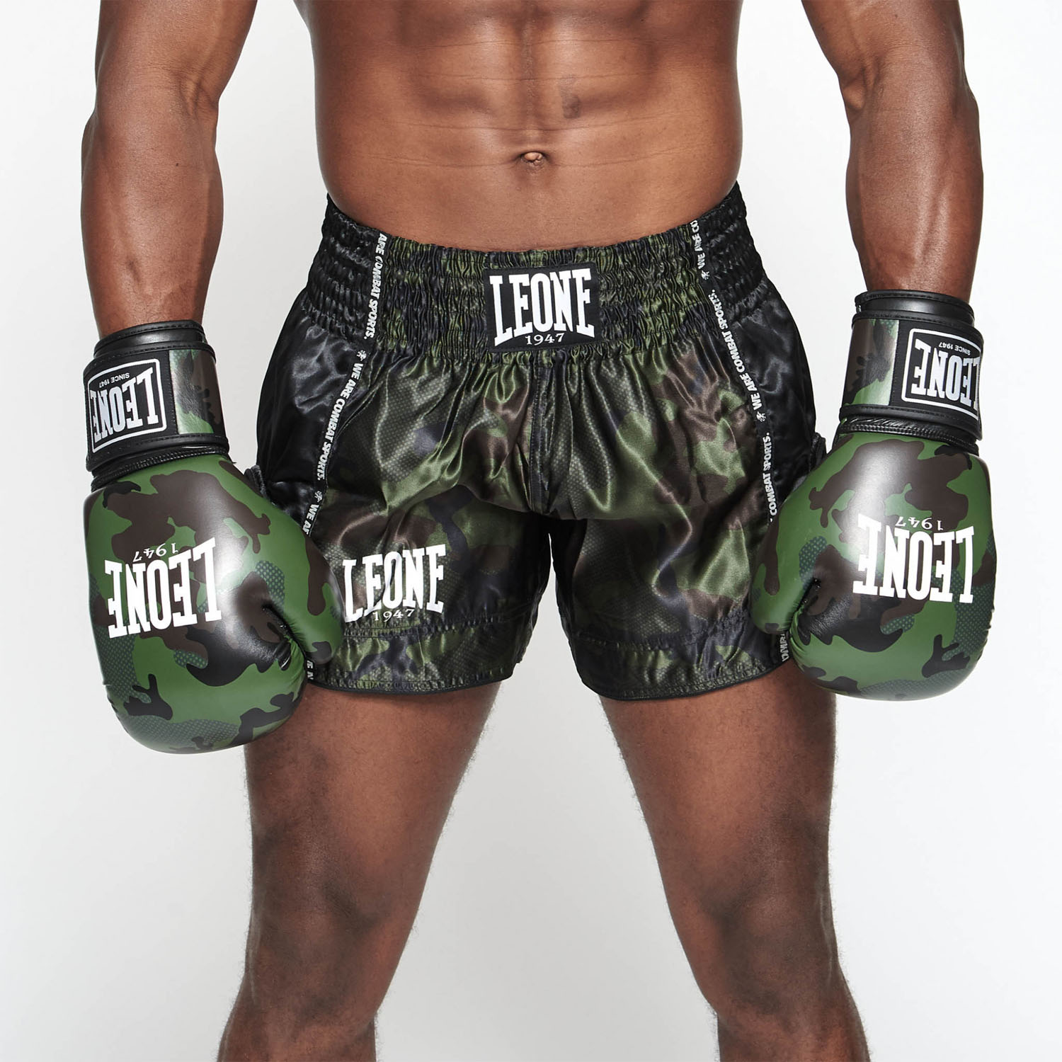 LEONE Muay Thai Shorts, AB961, camo-green, S