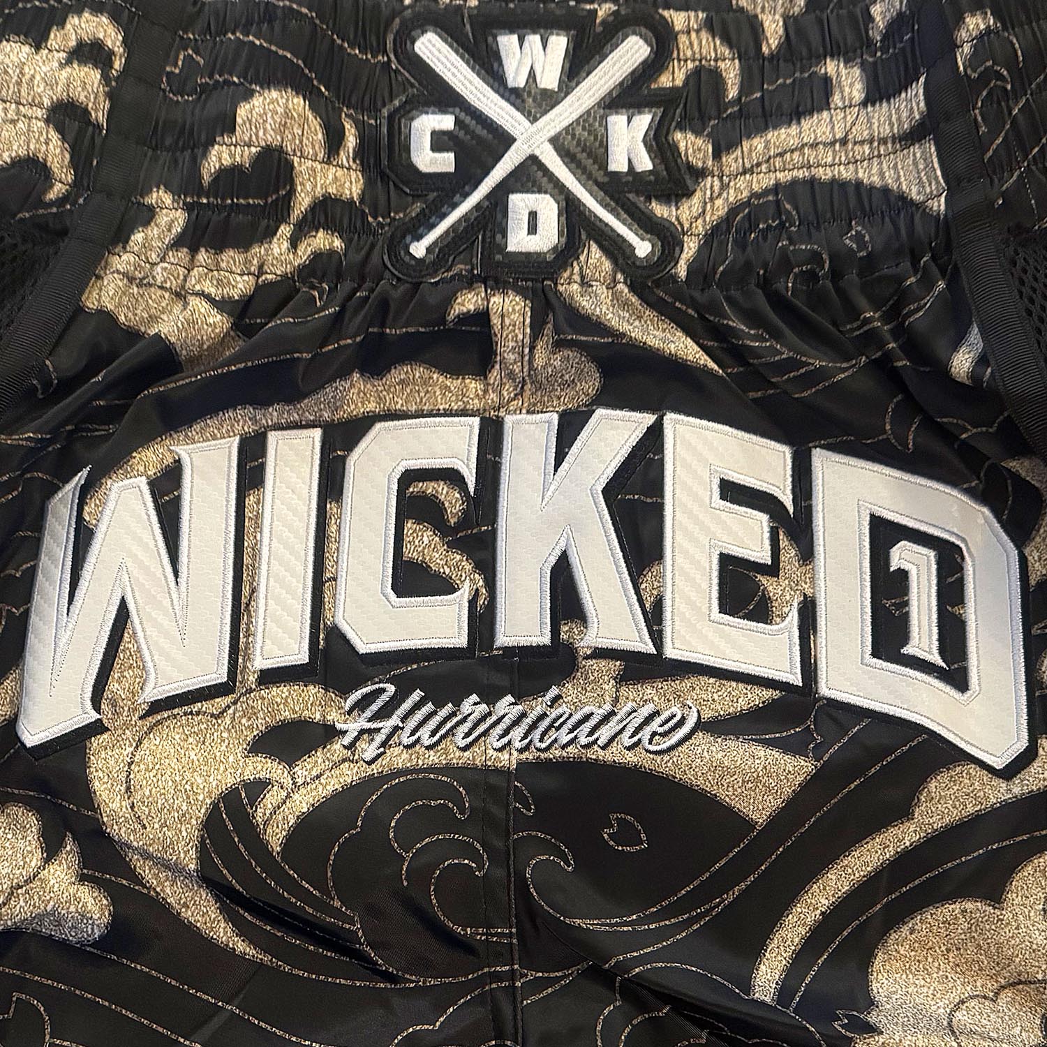 Wicked One Muay Thai Shorts, Hurricane, black-gold, XXL