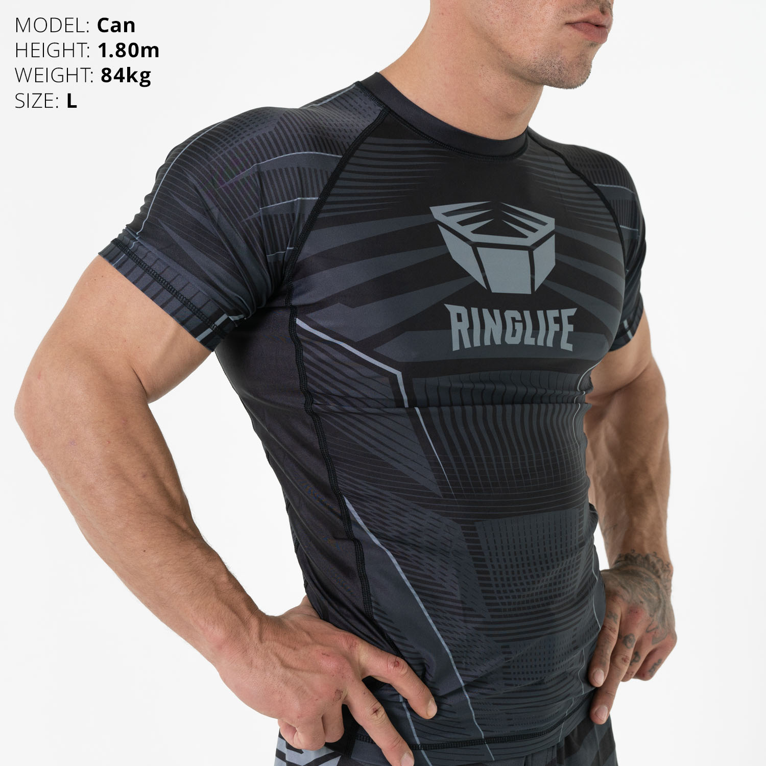 RINGLIFE Rashguard, S/S - Octaring schwarz-grau 3XL