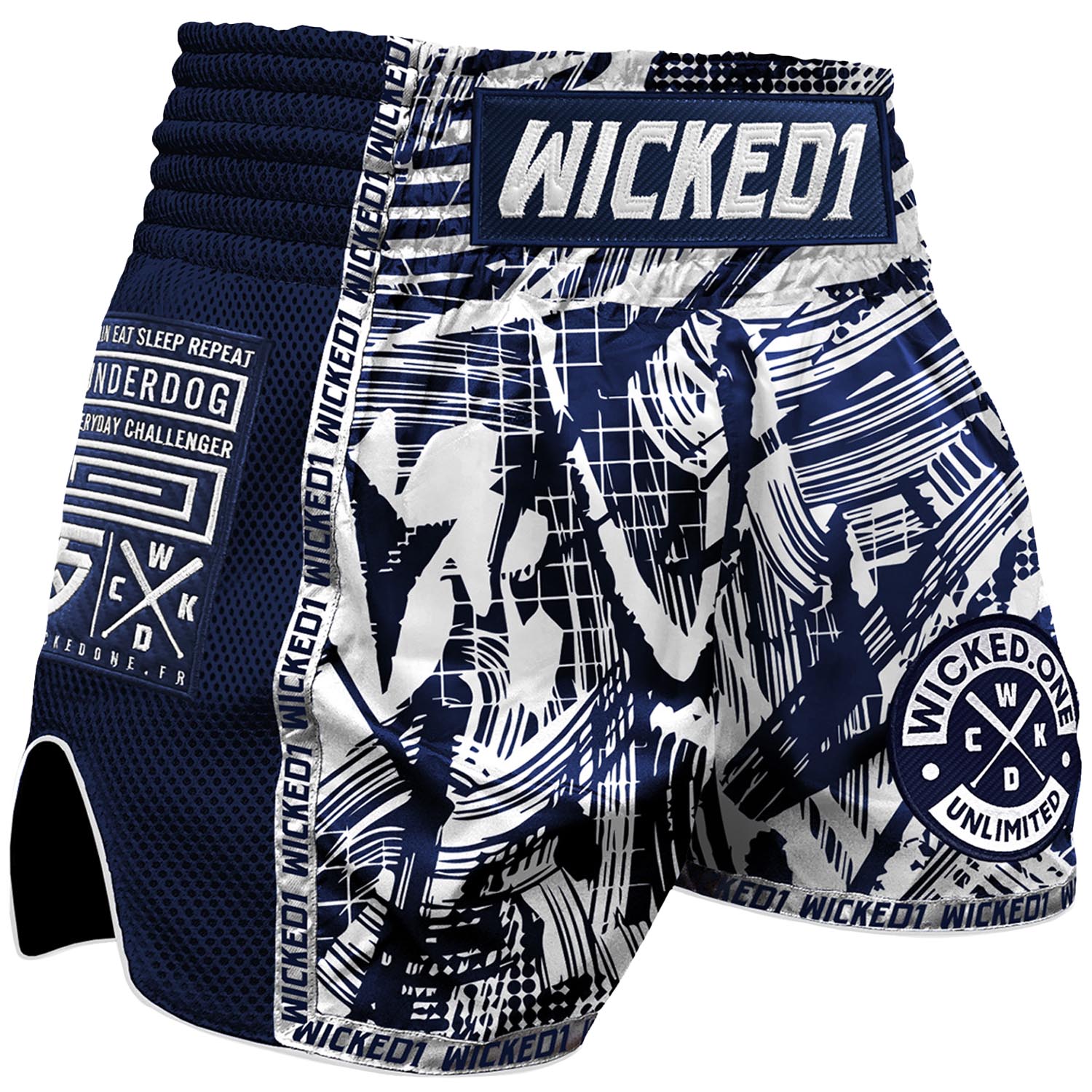 Wicked One Muay Thai Shorts, Havoc, navy-weiß, M