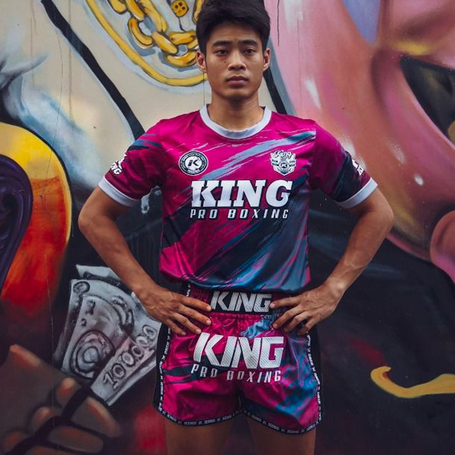 KING PRO Boxing Muay Thai Shorts, Storm 3, schwarz-pink, M