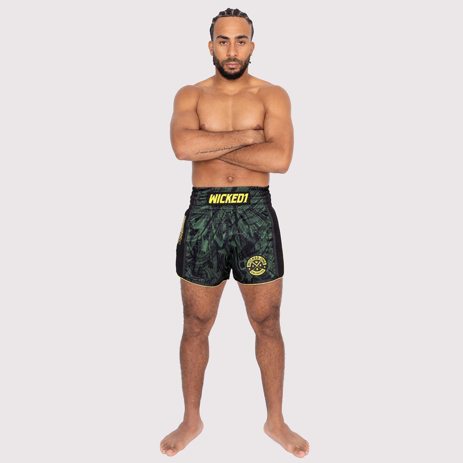 Wicked One Muay Thai Shorts, Havoc, olive-gelb, M