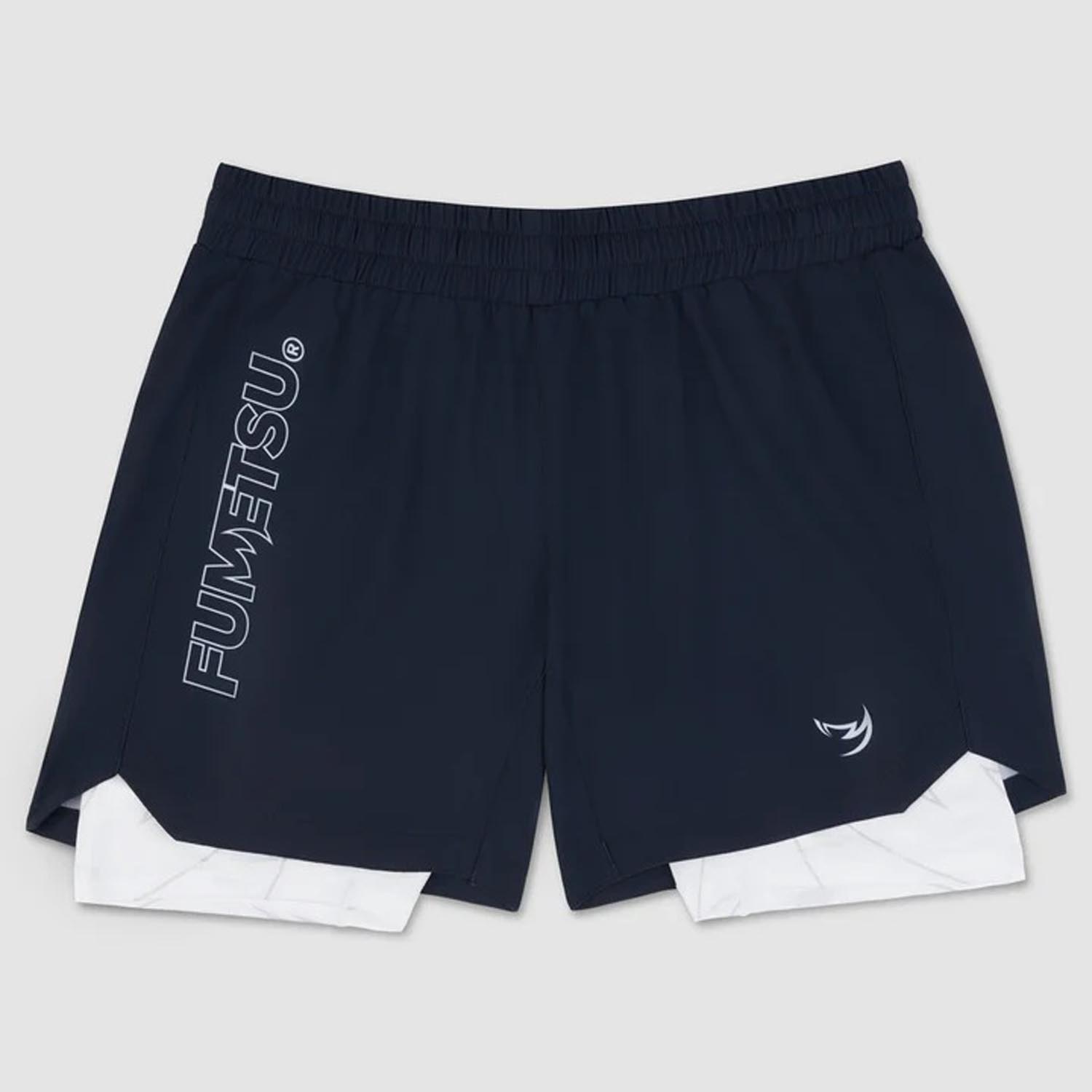 Fumetsu MMA Fight Shorts, Icon, Dual Layer, navy-white, XXL