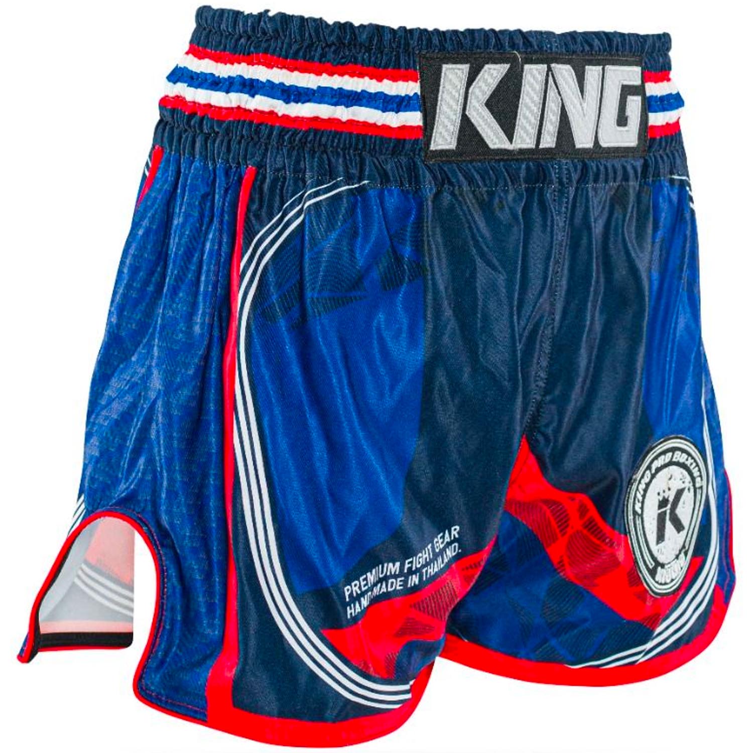 KING PRO Boxing Muay Thai Shorts, Flag 2, blue-red, S