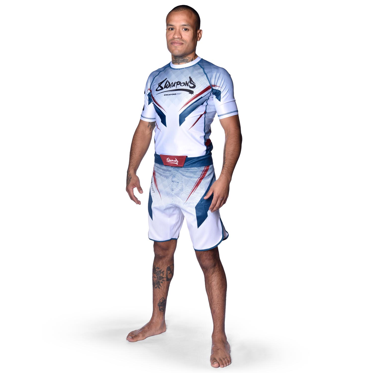 8 WEAPONS Rashguard, S/S, Shift, white-navy-red, XXL