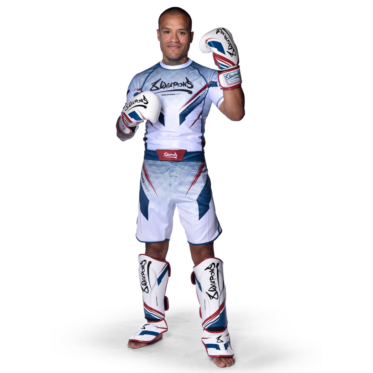 8 WEAPONS Fight Shorts, Shift, white-navy-red, XXL