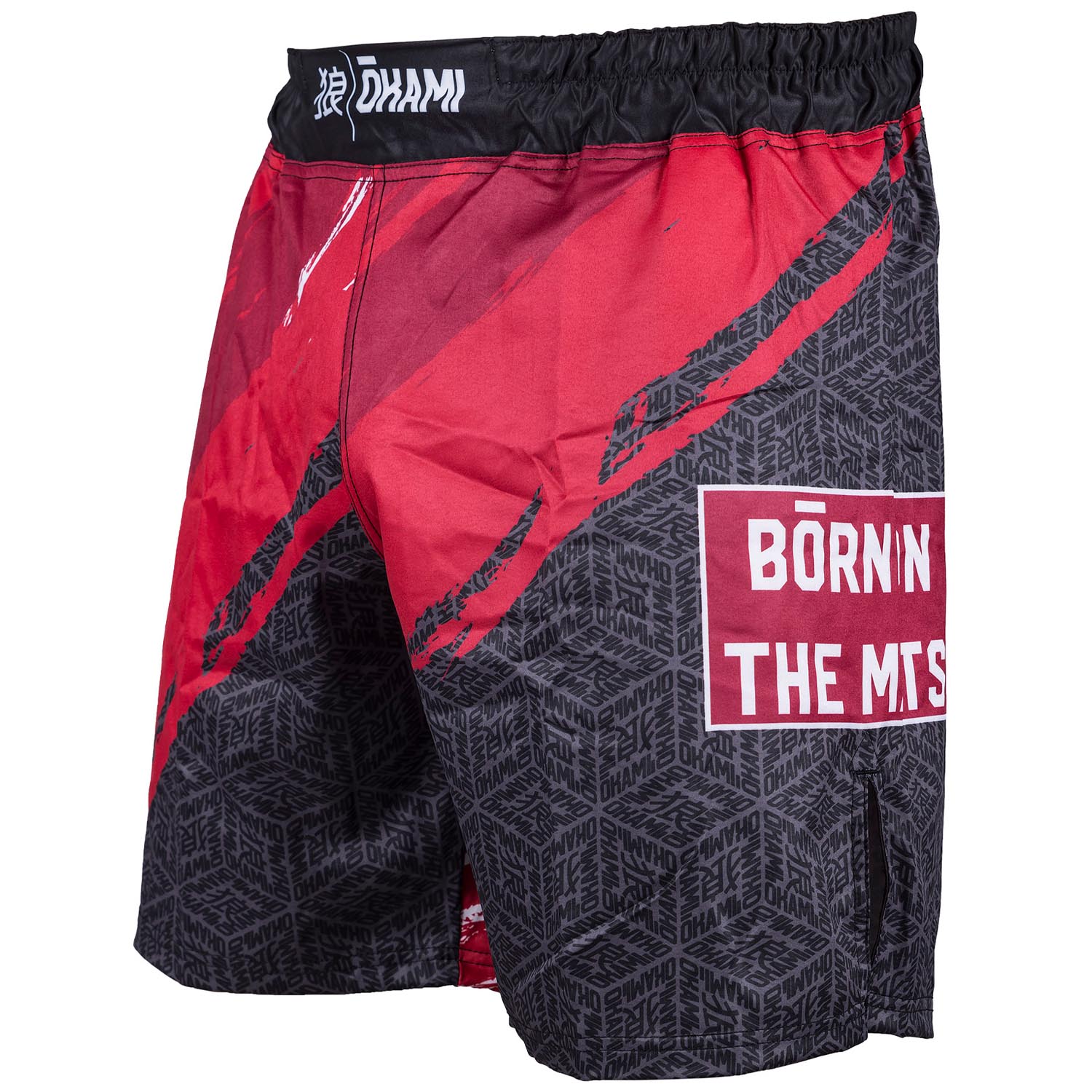 OKAMI MMA Fight Shorts, Cube, rot-grau-weiß, L