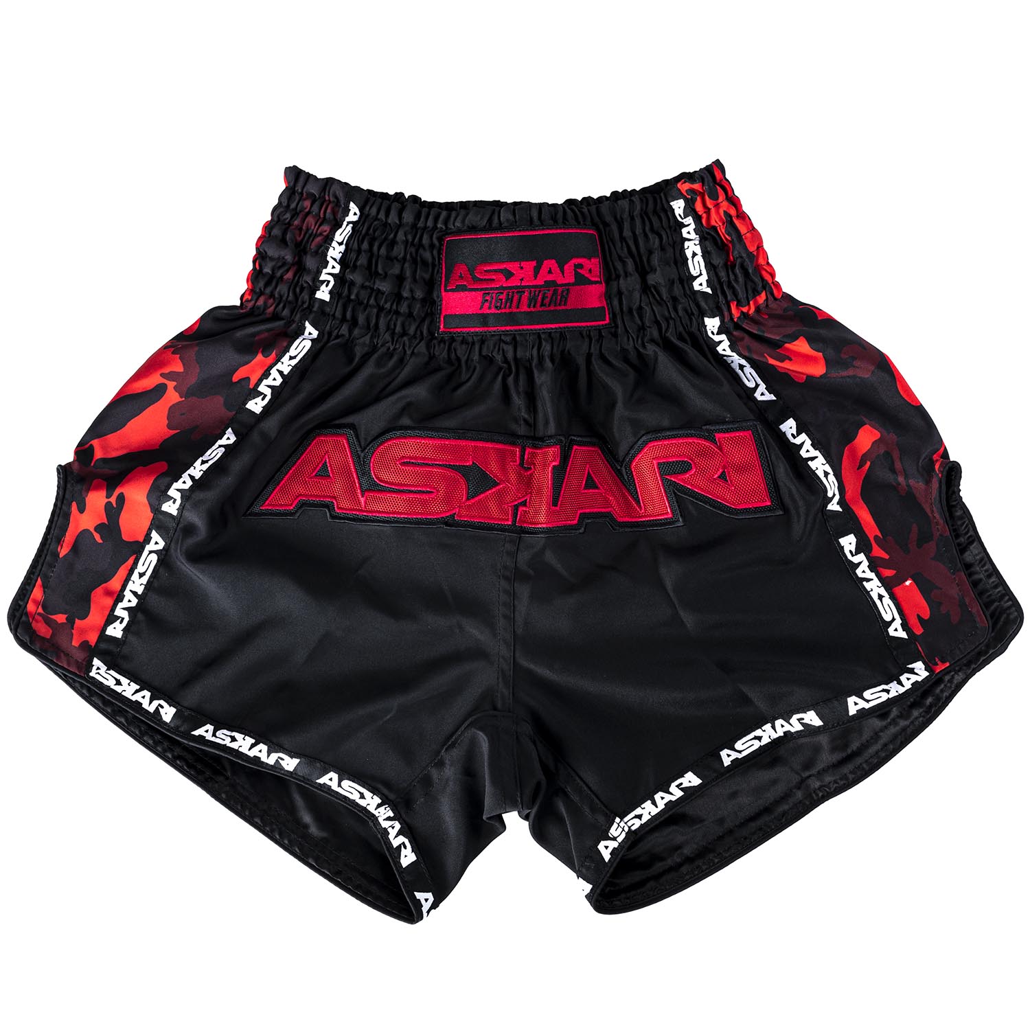 ASKARI Muay Thai Shorts, Sahara, schwarz-rot, S