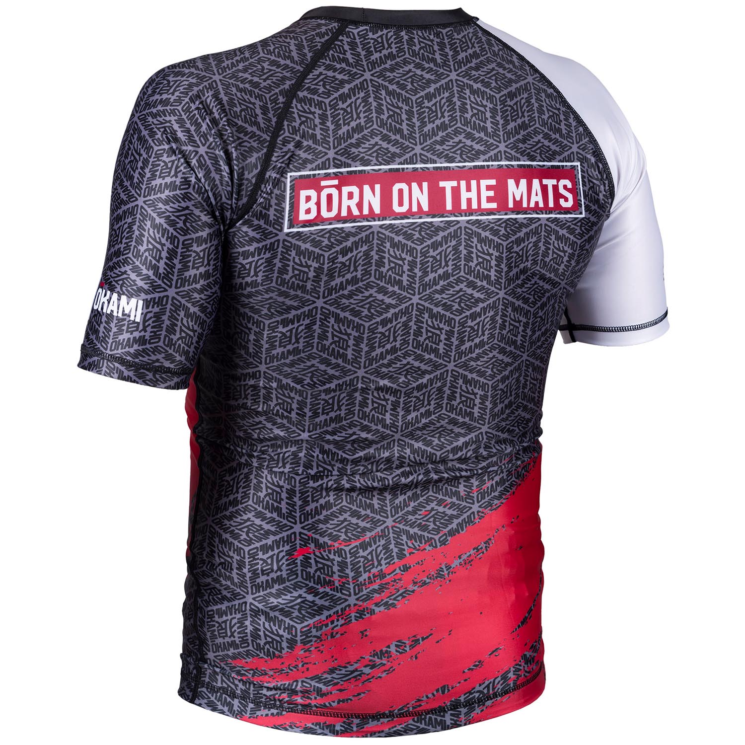 OKAMI Rashguard, S/S, Cube, rot-grey-white, S