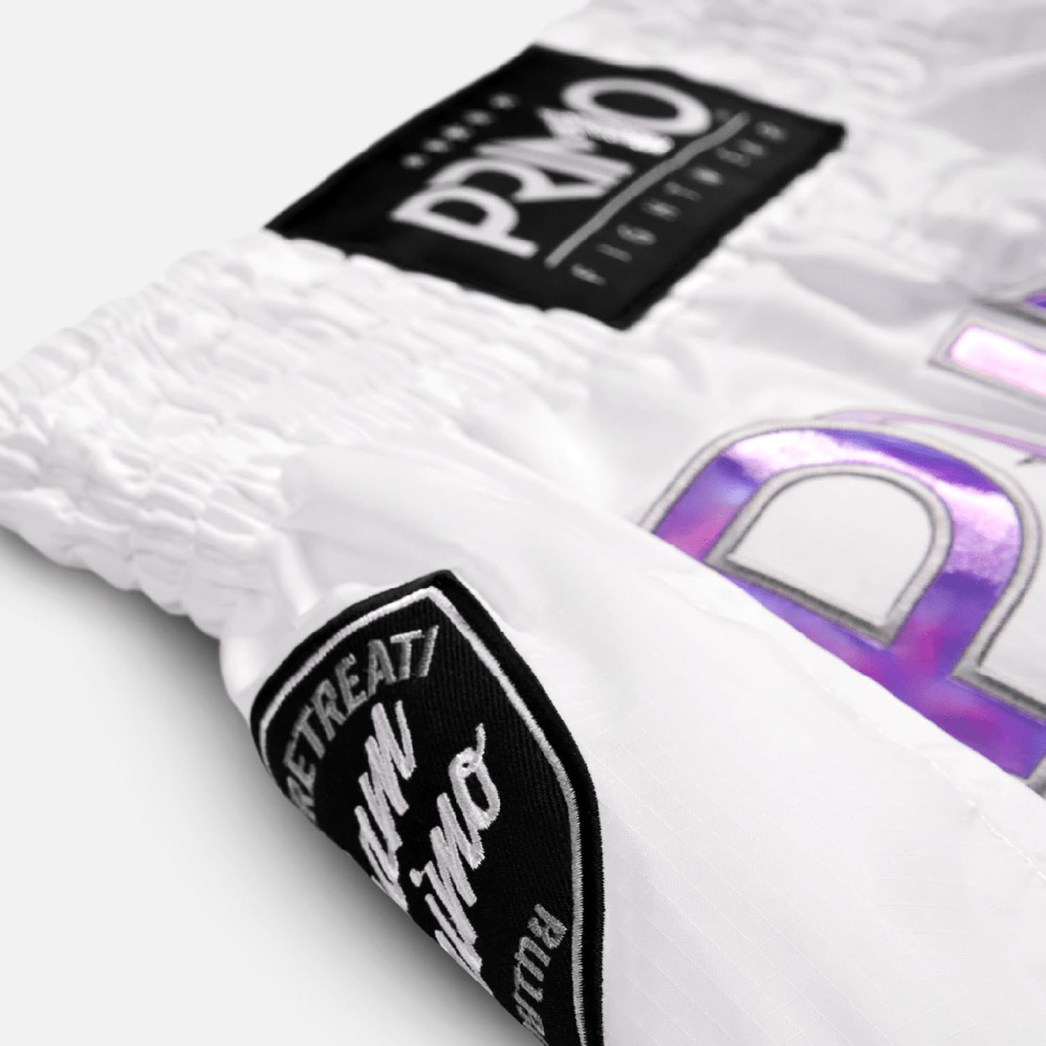 PRIMO Muay Thai Shorts, Purple Haze, weiß, S