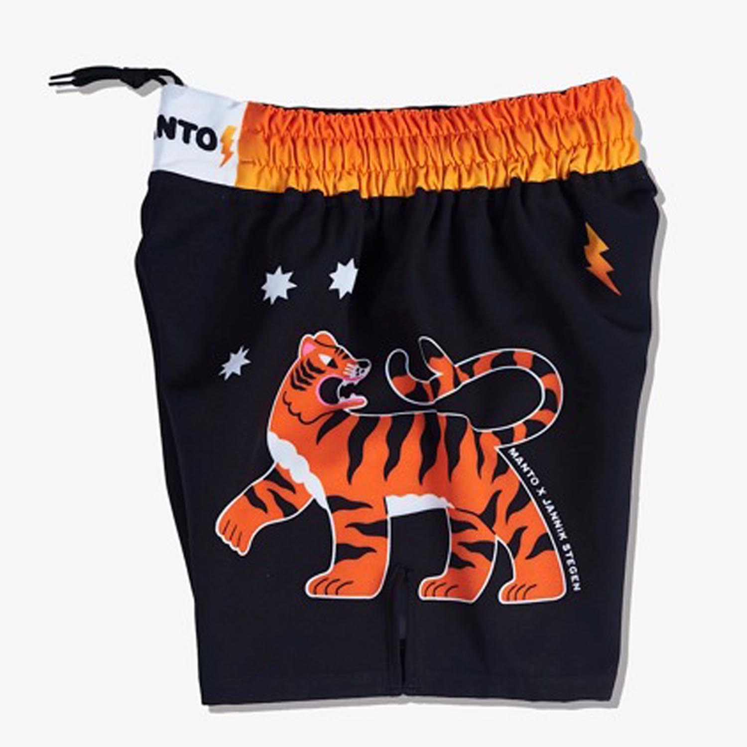 MANTO MMA Fight Shorts, Kids, Tiger's Tail, black-orange, XXL