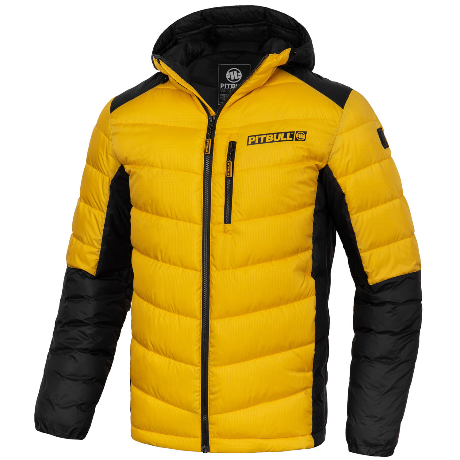 Pit Bull West Coast Jacke, Padded Hooded Evergolg, schwarz-gelb M