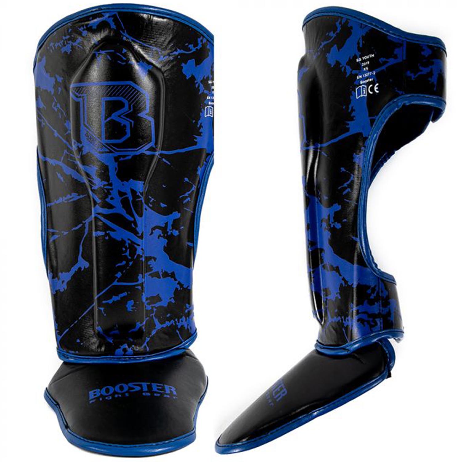 Booster Shin Guards, Kids, Marble, black-blue, S