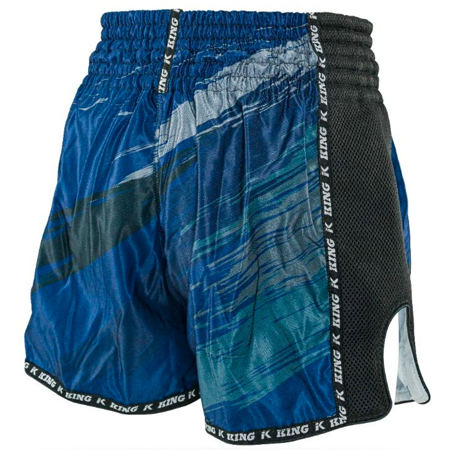 KING PRO Boxing Muay Thai Shorts, Storm 4, black-blue, S