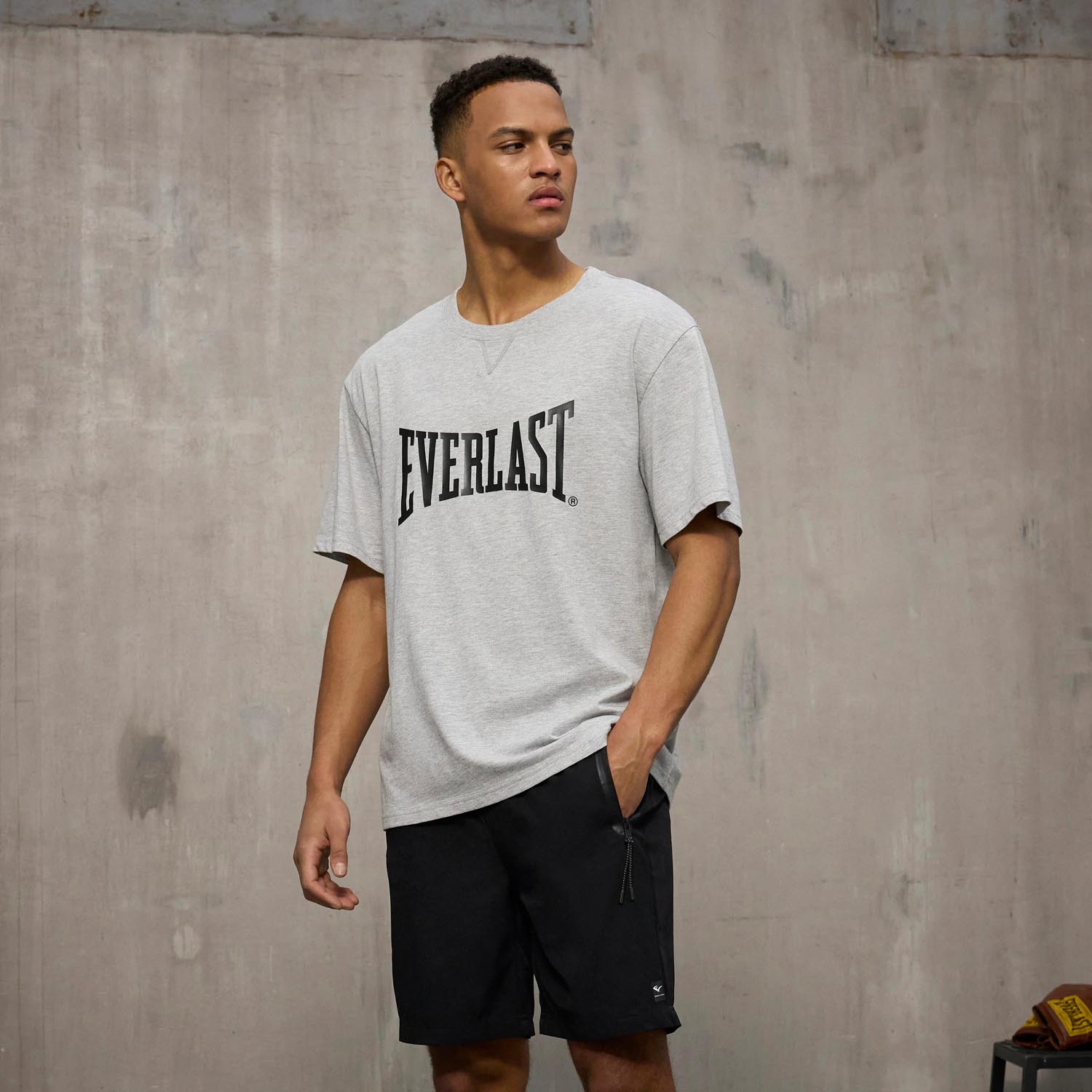 Everlast T-Shirt, Logo Oversized, grey-black, XXL