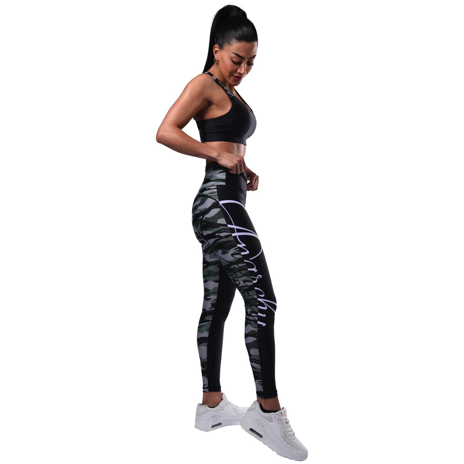 Anarchy Apparel Sports Bra, Symmetry Army, black-green, XS