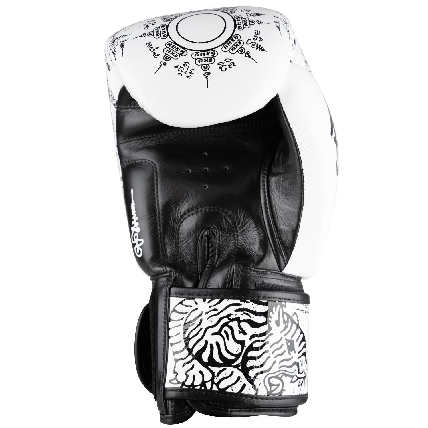 8 WEAPONS Boxhandschuhe, Sak Yant Tiger, weiß-schwarz, 16 Oz