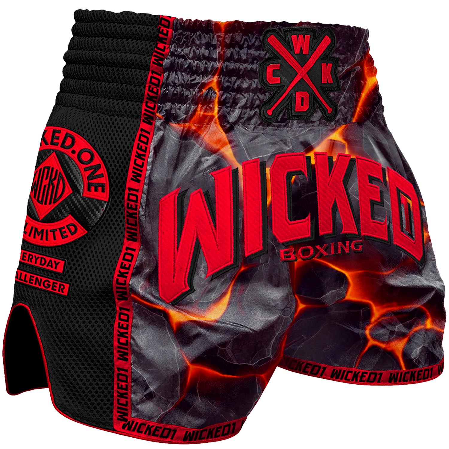 Wicked One Muay Thai Shorts, Magma, schwarz-rot, XL